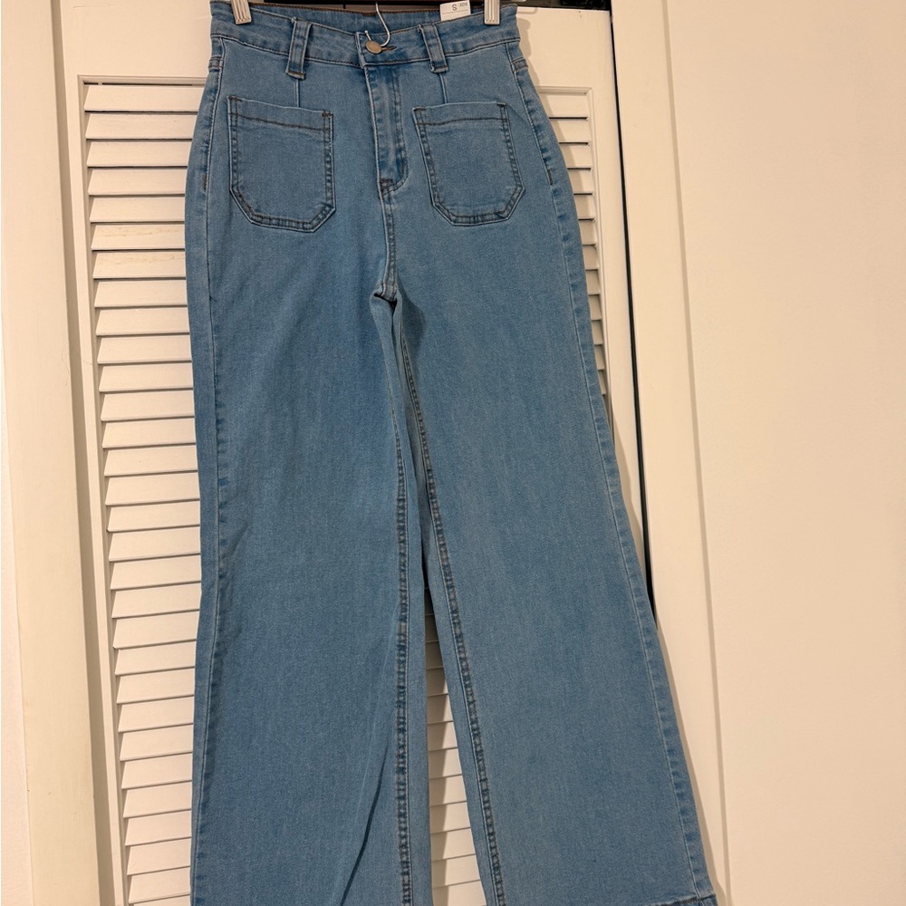 SHEIN Light Blue High-Waist Wide Leg Jeans